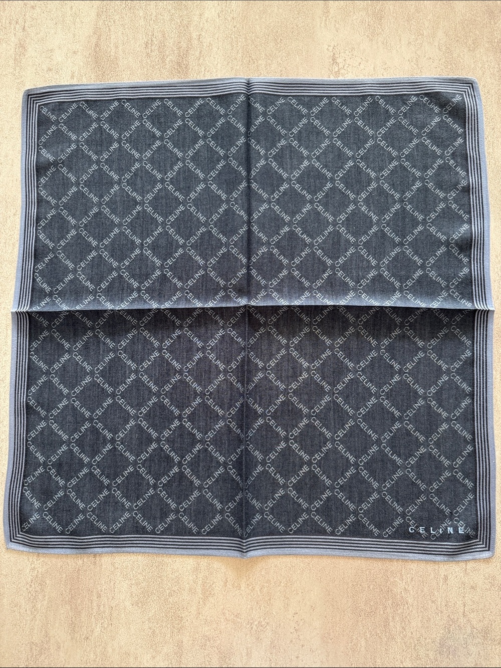 Celine Monogram Square Scarf in Charcoal and Light Gray